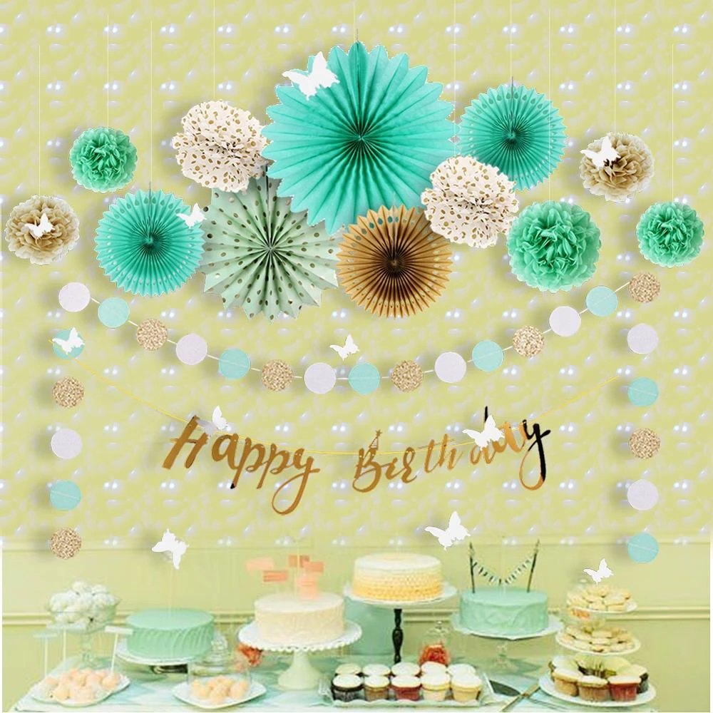 15pcs Birthday Decoration Kit Happy Birthday Banner Garland 3D Butterfly Wall Stickers Fans Tissue Pom DIY Decorations| - AliExpress
