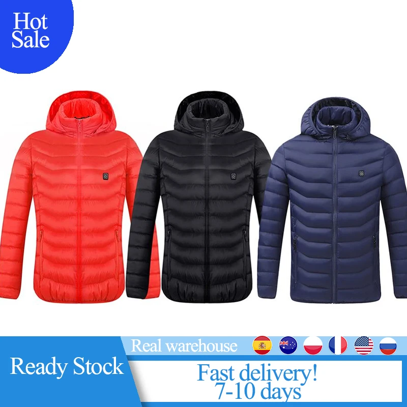 

Long-Sleeve Heated Cotton Coat Outdoor Vest Usb Electric Battery Heating Hooded Jackets Warm Winter Thermal Clothing Dropship