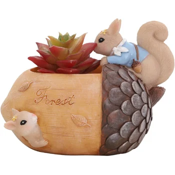 

Cute Squirrel Flower Pot Resin Fleshy Flower Pot Office Home Desktop Decoration Gardening Supplies