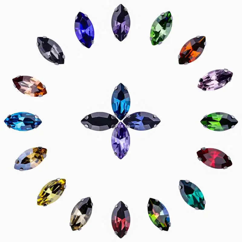 Versatile Sew-On Navette Rhinestone Horse Eye Flatback