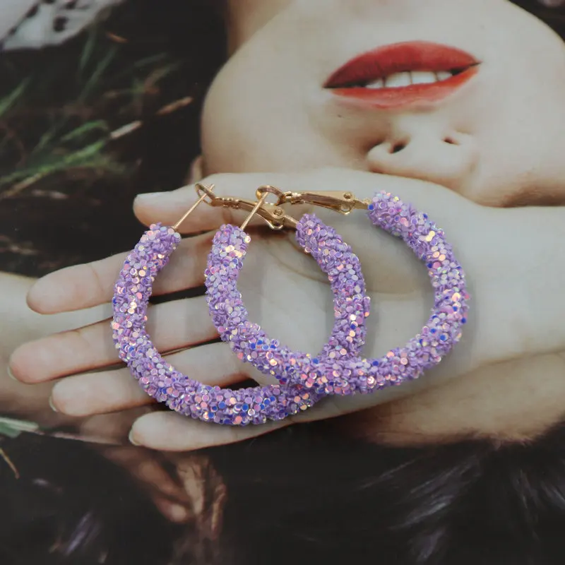 Oorbellen Новинка, кольца, серьги из смолы для женщин, серьги-кольца, модные ювелирные изделия с блестками, подарок - Окраска металла: Light purple