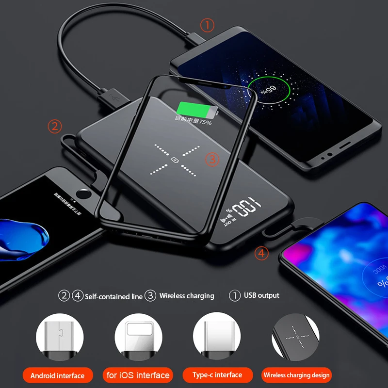 Qi Wireless Charger Power Bank 10000mAh Portable 8 Fast Charging Powerbank For Xiaomi Mi iPhone External Battery Pack Poverbank