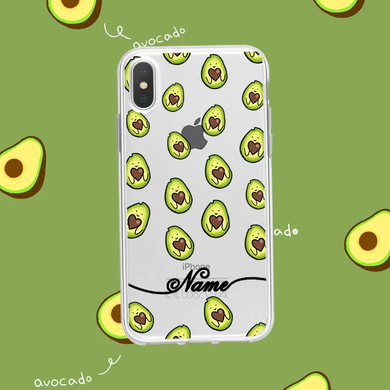 

Cartoon Cute Avocado Soft TPU Phone Case For iPhone 6 6S Plus 7 7 Plus 8 8 Plus X XS DIY Custom Name Transparent Silicone Cover