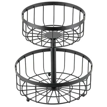 

1pc Double Layer Iron Art Fruit Storage Basket Snack Holder Storage Rack (Black)