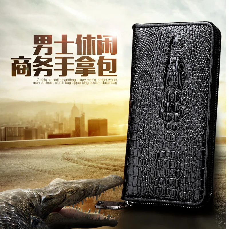 

One Polo New Style Crocodile Pattern Men Business Casual Large-Volume Clutch Fashion Crocodile Pattern Wallet Straight