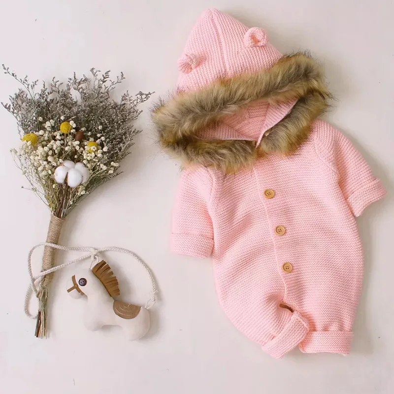 Emmababy-зимний комбинезон с длинными рукавами и пуговицами для новорожденных мальчиков и девочек, трикотажный комбинезон с капюшоном, пальто, одежда - Цвет: 3