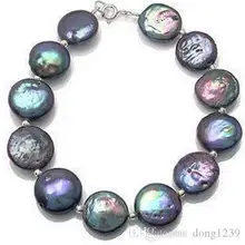 > 12 мм красивый и прекрасный черный монета-браслет жемчужный браслет 7," натуральный и