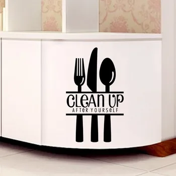 

English Motto Clean Up Wall Sticker Kitchen Personality Creative Vinyl Decals Removable Waterproof Mural Home Decor Wallpaper
