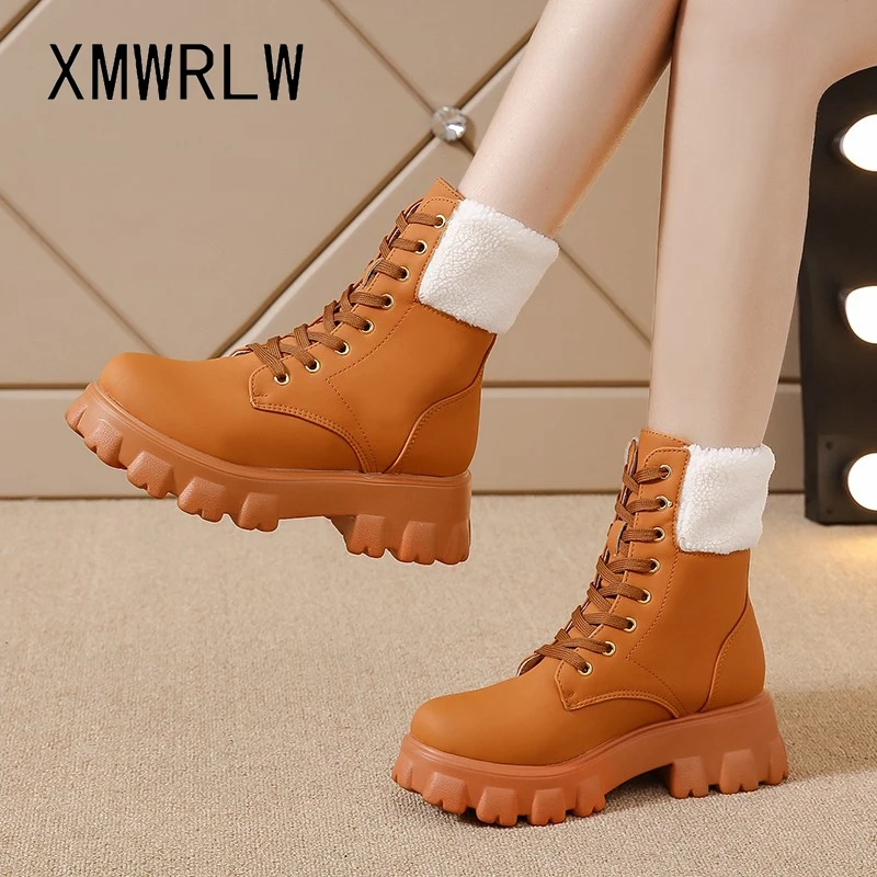 XMWRLW Botas de nieve informales con cordones mujer, botines cálidos de felpa, de goma, invierno, 2021|Botas de nieve| - AliExpress