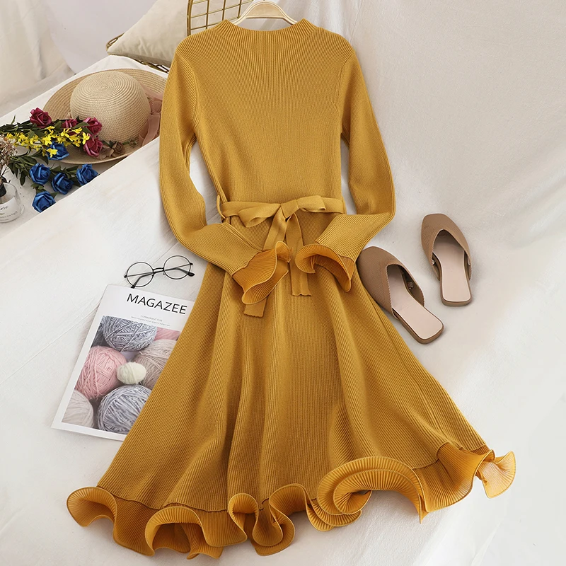 Модное элегантное вечернее платье для женщин с расклешенными рукавами и круглым