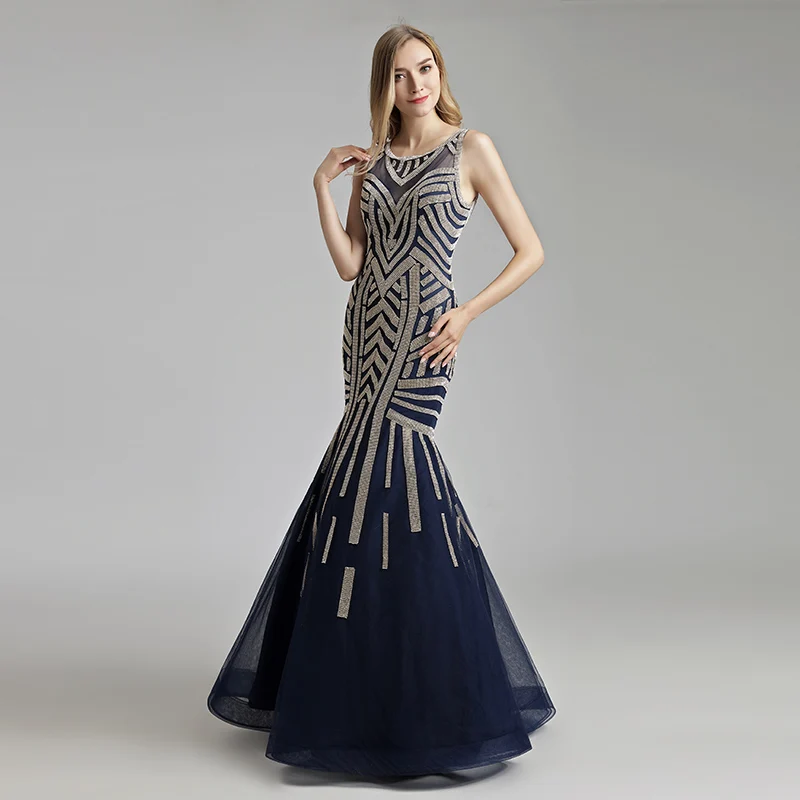 Robe De Soiree, Длинные вечерние платья, Русалка, круглый вырез, без рукавов, бисер, кристалл, вечерние платья, vestidos de fiesta de noche LSX493
