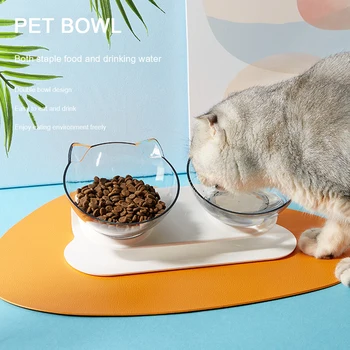 

Tilt Mouth Pet Cat Dogs Dual Bowl Dual-use Transparent Bowls Protect Cervical Vertebra Tilt Mouth Drinking Water Food Storage