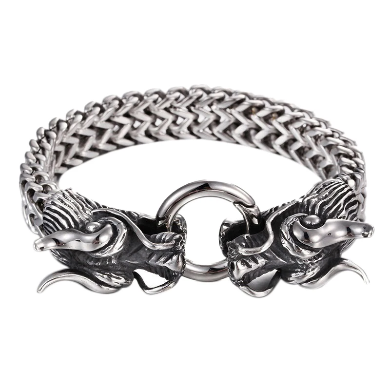 

Double Dragon Head Men Bracelet for Men Friendship Mens Bracelets for Men Punk Rock Male Jewelry