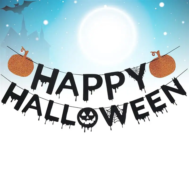 1pc Halloween Banner Pumpkin Decorative Halloween Nonwoven Party Hanging Garland Bunting Banner Party Supplies