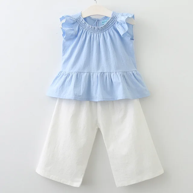 Bear Leader/комплект одежды для девочек; Летняя мода для девочек; Топ без рукавов и штаны; комплект одежды из 2 предметов для девочек; одежда для детей - Цвет: az802   blue