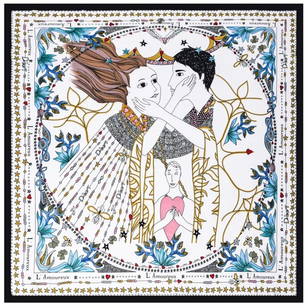 

70*70cm Silk Scarf Women 2019 New Tarot Print Small Square Scarf Women Hair Scarf Bag Scarf Imitate Silk Gift FJ027