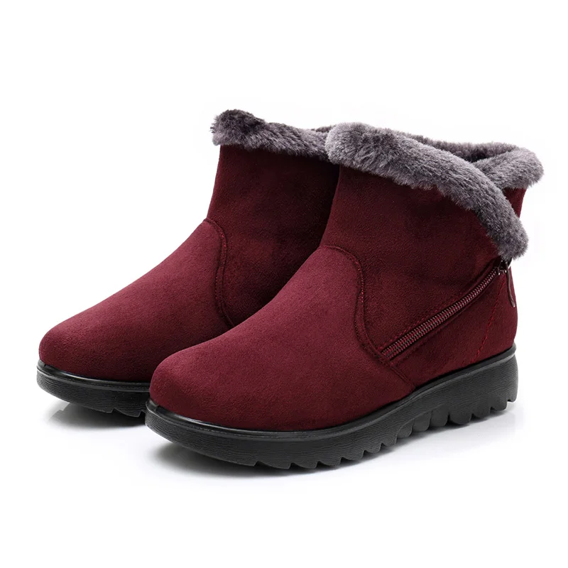 

2019Women Snow Boots Warm Short Fur Plush Winter Ankle Boot Plus Size Platform Ladies Suede Zip Shoes Female Comfort Drop Shipping