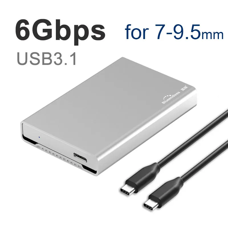 C-C for 9.5mm Корпус для жесткого диска USB 3,1 type C SSD чехол корпус портативный жесткий диск caddy 6 Гбит/с 2,5 ''sata 7-15 мм полностью алюминиевый чехол - Цвет: C-C for 9.5mm