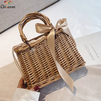 

DORANMI Straw Knitted Handbag With Scarf 2020 Beach Bag Female Top-handle Bag Hollow Out Composite Bag Handbag Bolsos Mujer G616