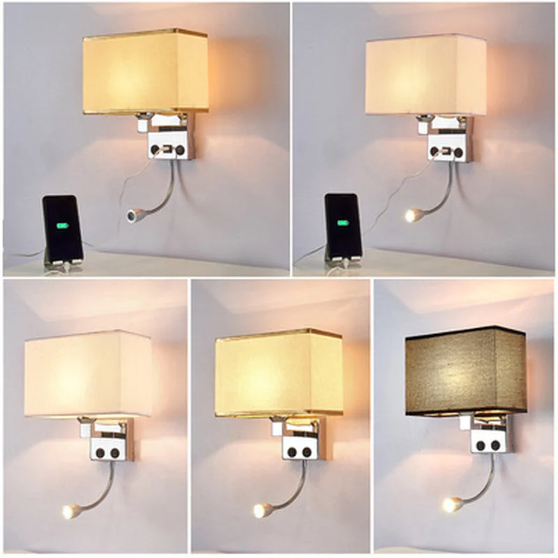 

LED Wall Light USB Switch Sconce Bedroom Indoor Lighting Fixtures Up Wall Mounted E27 Bulb Hotel Cube Modern Loft Decor Lamp