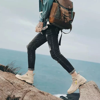 

2020 desert genuine leather shoes smart casual of men martins Fabric High boots military uomo boots vintage fashion Rubber