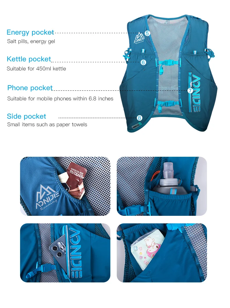 AONIJIE C962S Update 12L Sports Off Road Backpack Hydration Bag Vest Soft For Running Hiking Trail Cycling Marathon Race