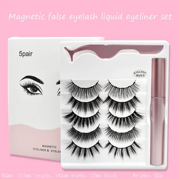 

5 Pairs Waterproof Mixed Magnetic 3d False Eyelashes Eyeliner Set with Tweezers Eye Makeup Fashion Cosmetics Beauty Kit