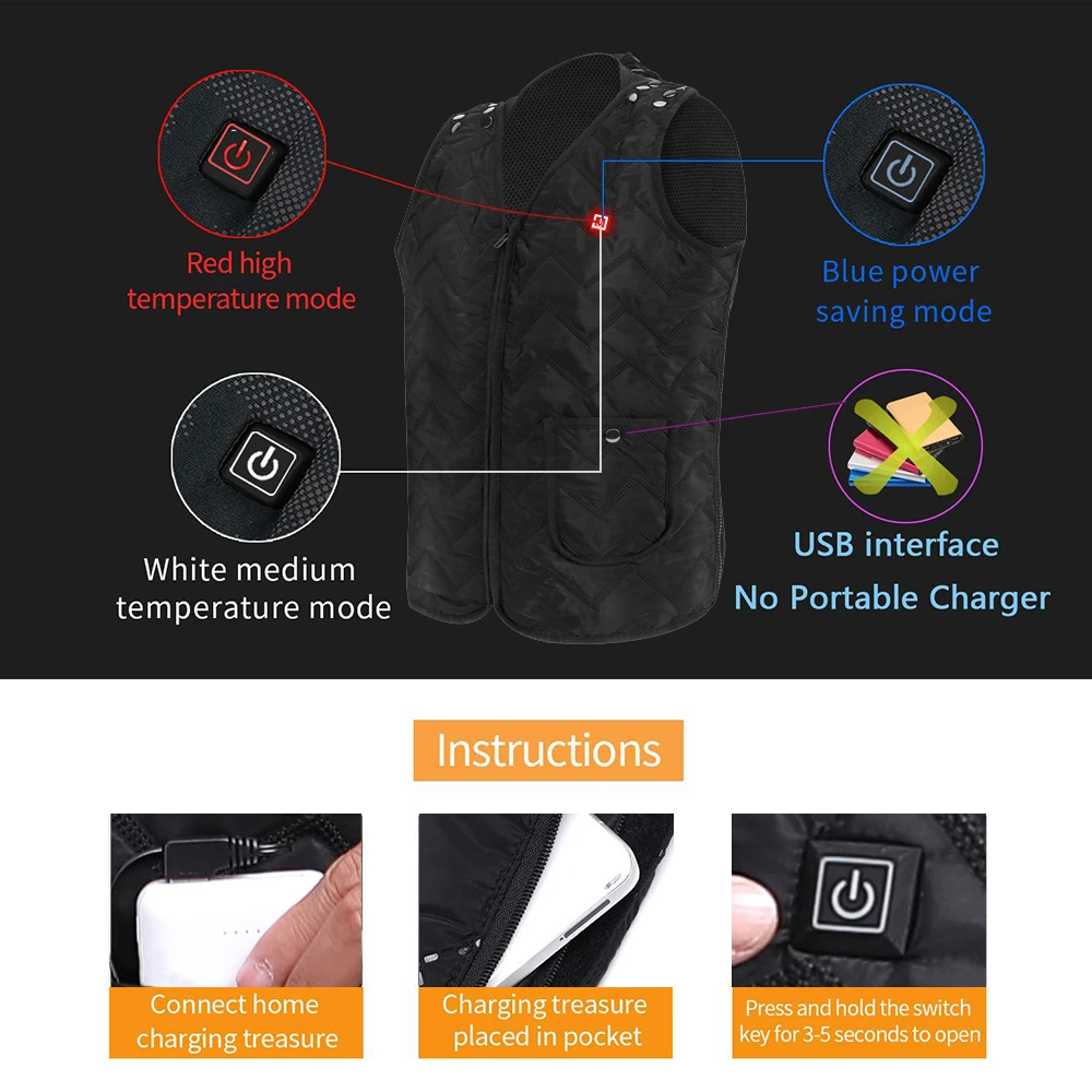 Vertvie Открытый Унисекс Электрический жилет с подогревом USB нагревательный жилет Зимняя теплая ткань перо Кемпинг Туризм Теплая Охотничья Куртка