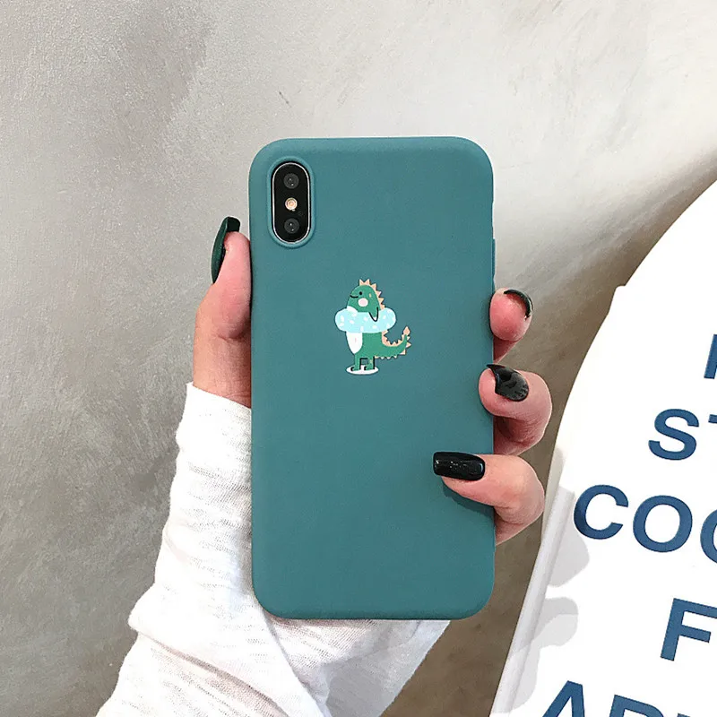 Корейский простой милый чехол для телефона с рисунком динозавра iPhone X XS Max XR Kawaii
