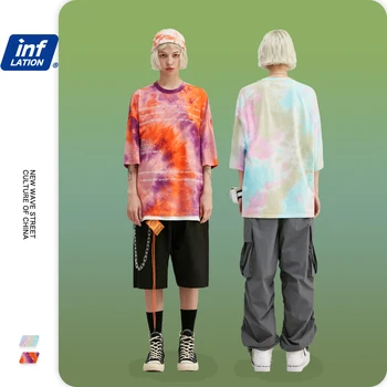 

INFLATION Men Tshirt Tie Dye Letter Printing Streetwear Hip Hop Men T shirt Oversized Tie Dye Men Tshirt Boys Tshirt 1108S20