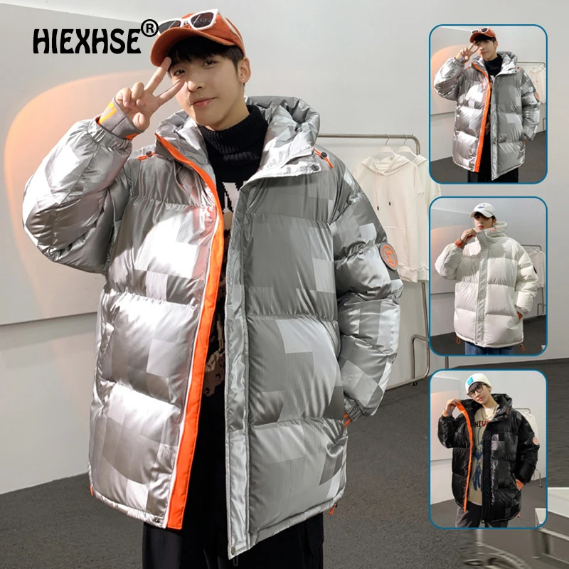 

Hiexse Brand 2021 Men Winter Bright Face Down Jackets Men Parka Coat Thicken Hooded Down Jacket Men Outwear Windproof Parka Coat
