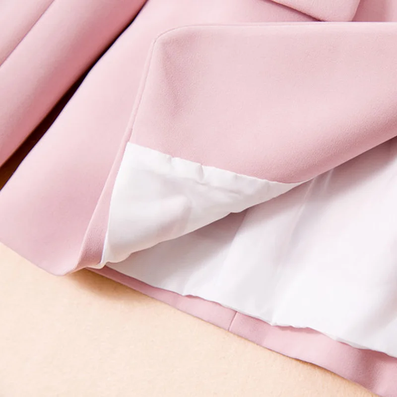 Work Pant Suits OL 2 Piece Sets Double Breasted Red Pink Blazer Jacket& Trousers Suit For women's Suit