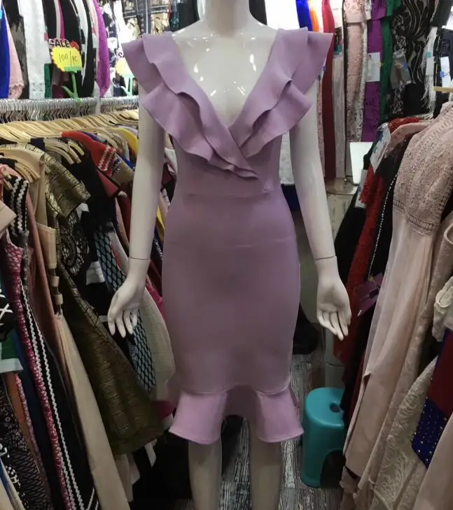 Лаванда Vestidos женское сексуальное модное розовое Бандажное платье с оборками дизайнерские вечерние платья знаменитостей - Цвет: Лаванда