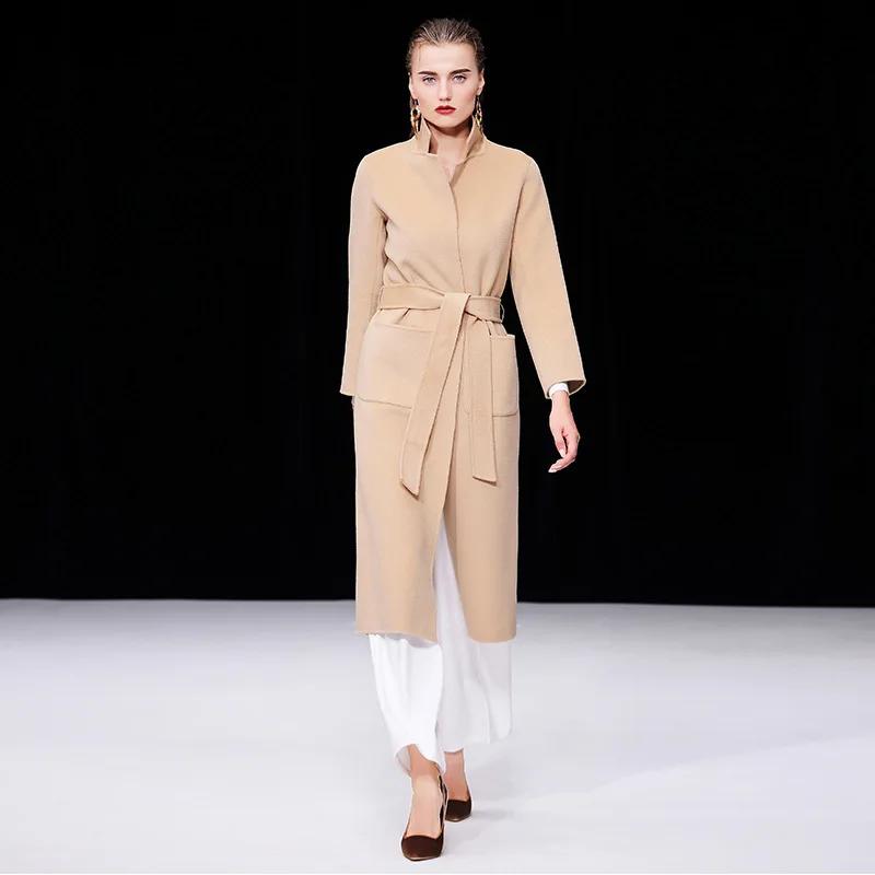 CAMEL Женское зимнее пальто, женские пальто, высокое качество, двухстороннее кашемировое пальто, корейское пальто, тонкое шерстяное пальто, длинное шерстяное пальто для женщин - Цвет: CAMEL