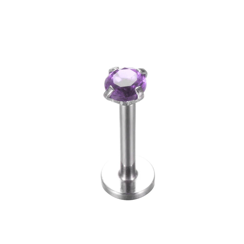 1PC Zircon Ear Stud Lip Ring Cartilage Tragus Helix Piercing Earring Multicolor Prevent Allergy Crystal Body Jewelry Accessories - Окраска металла: Purple
