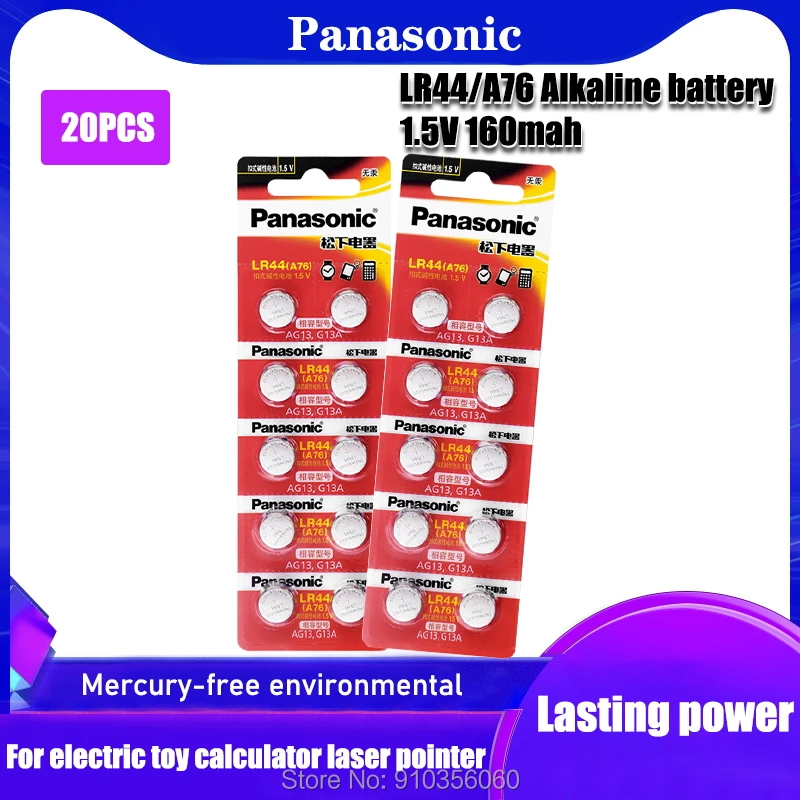 20 шт. 100% оригинальные щелочные кнопочные батареи Panasonic LR44 AG13 357 357A A76 GPA76 Кнопочная