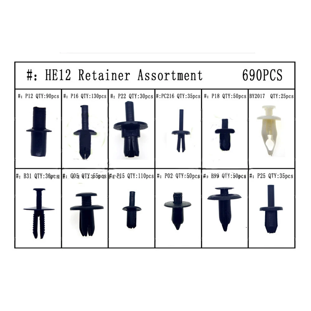 690Pcs Assorted Car Body Push Retainer Pin Rivet Fasteners Trim Moulding Clip Expansion Screws Kit with Removal Tool Screwdriver