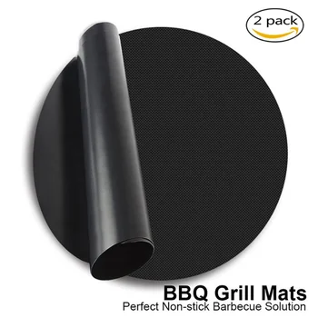 

2Pcs/Set 40cm Round Cooking Tool Non-stick BBQ Grill Mat Barbecue Baking Liners Reusable Teflon PTFE Heat-Resisting Mat A