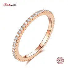 TONGZHE ручной работы простые 925 пробы серебряные кольца для женщин австрийский кристалл розовое золото черный цвет свадебные украшения