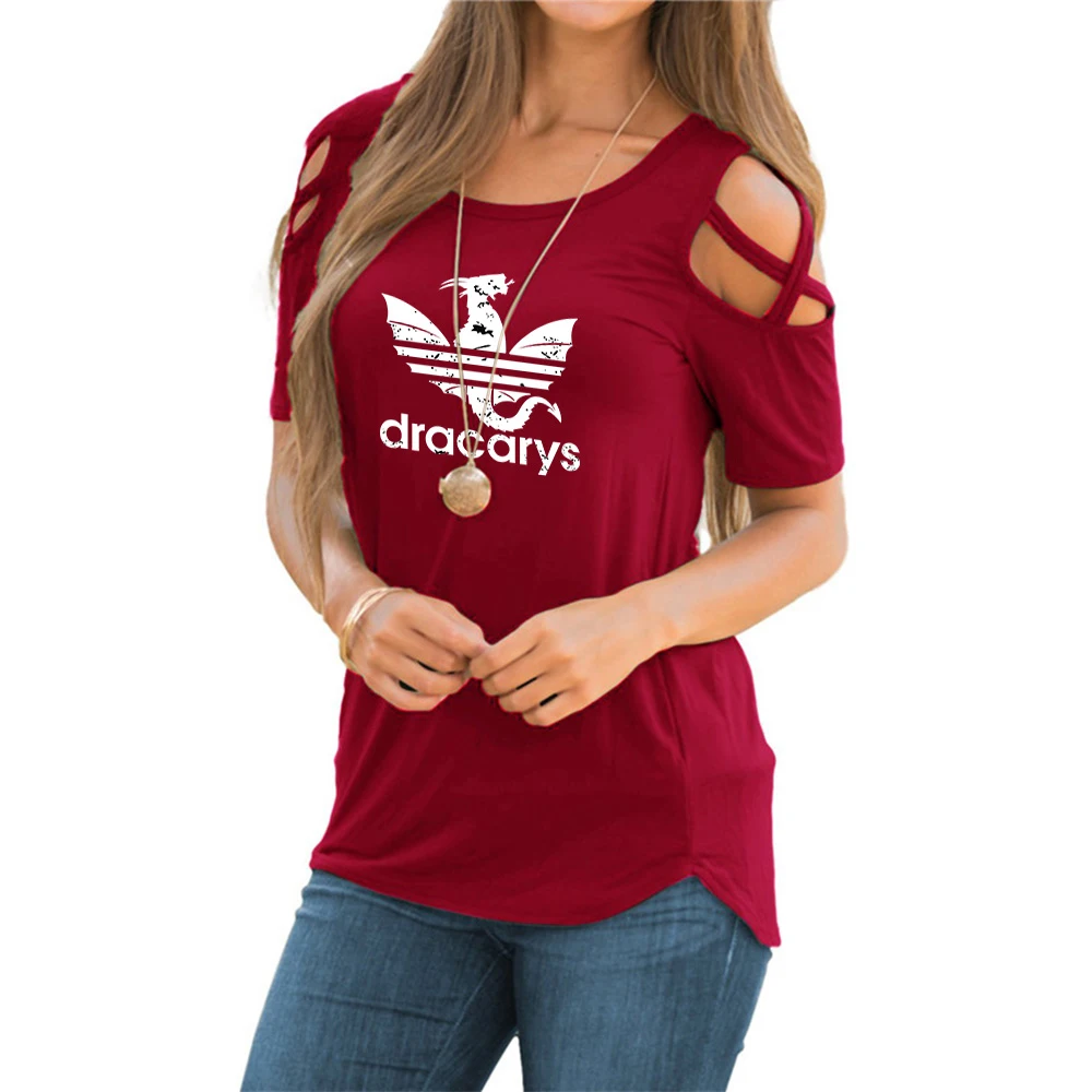 

Dracarys Game Of Thrones Hot TV Show Print Shirt Female Harajuku Off Shoulder Summer Vintage T-Shirt Women Hollow Femme Tops