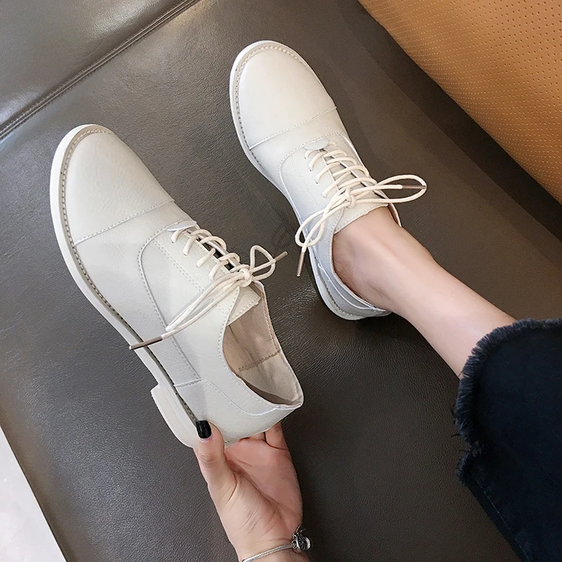 

Women's shoes leather shoes 2019 new spring and autumn round head with thick heel casual shoes