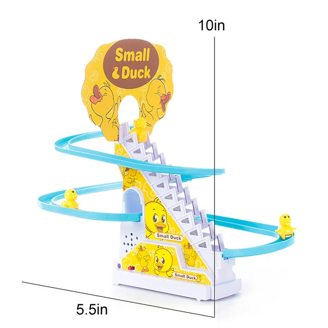 Electric Duck Climbing Stairs Slides Set with LED Flashing Lights Music Race Car Tracks Roller Coaster Kids Educational Toys 6