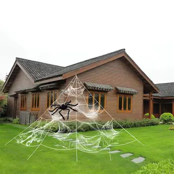 

Trigonometry Spider Web with Elastic Spider Cotton for Outdoor Courtyard Halloween Party Decor