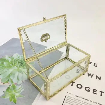 

New Nordic Hexagonal Transparent Glass Flower Room Glass Wedding Ring Jewelry Box Eternal Flower Cover Home Decoration Ornaments