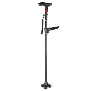 

Elderly Cane Sticks Anti-Slip Sticks with Lights Four Feet Folding Telescopic Light Elderly Walker Crutches