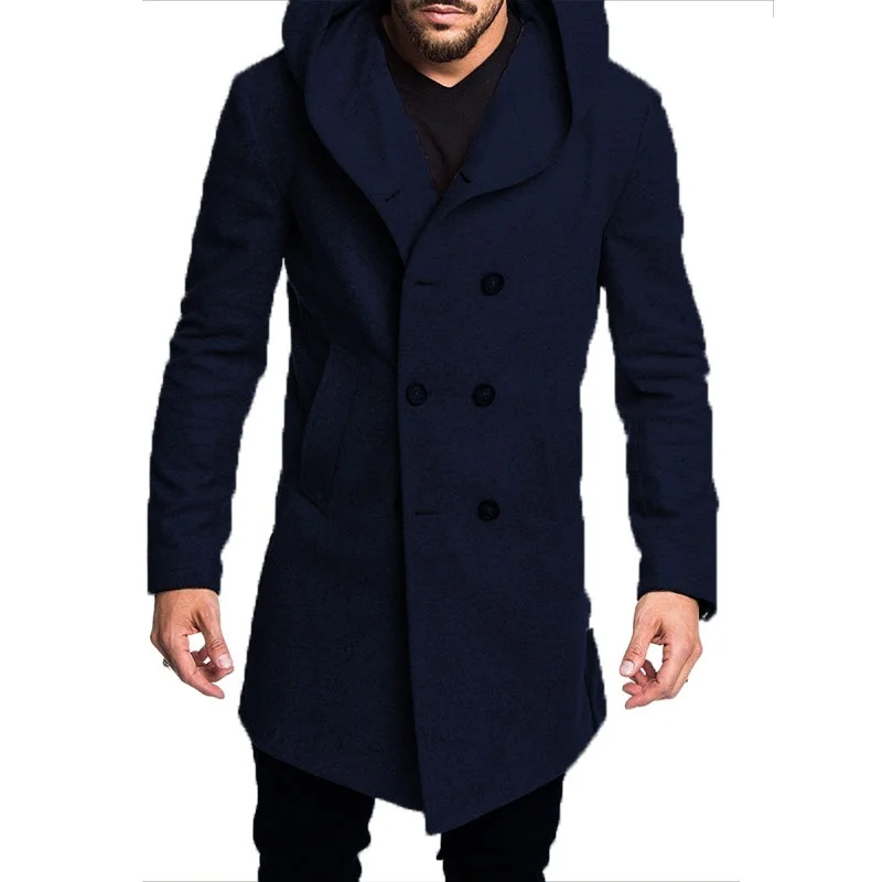 ZOGAA, модный Мужской плащ, куртка, весна-осень, мужские пальто, повседневный однотонный шерстяной Тренч, пальто для мужчин, одежда - Цвет: Тёмно-синий