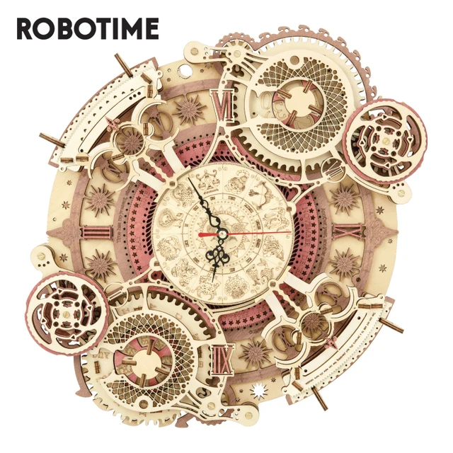Robotime ROKR Time Art Zodiac Wall Clock 3D Wooden Puzzle Games Model Building Kits Toys for Children Kids LC 1