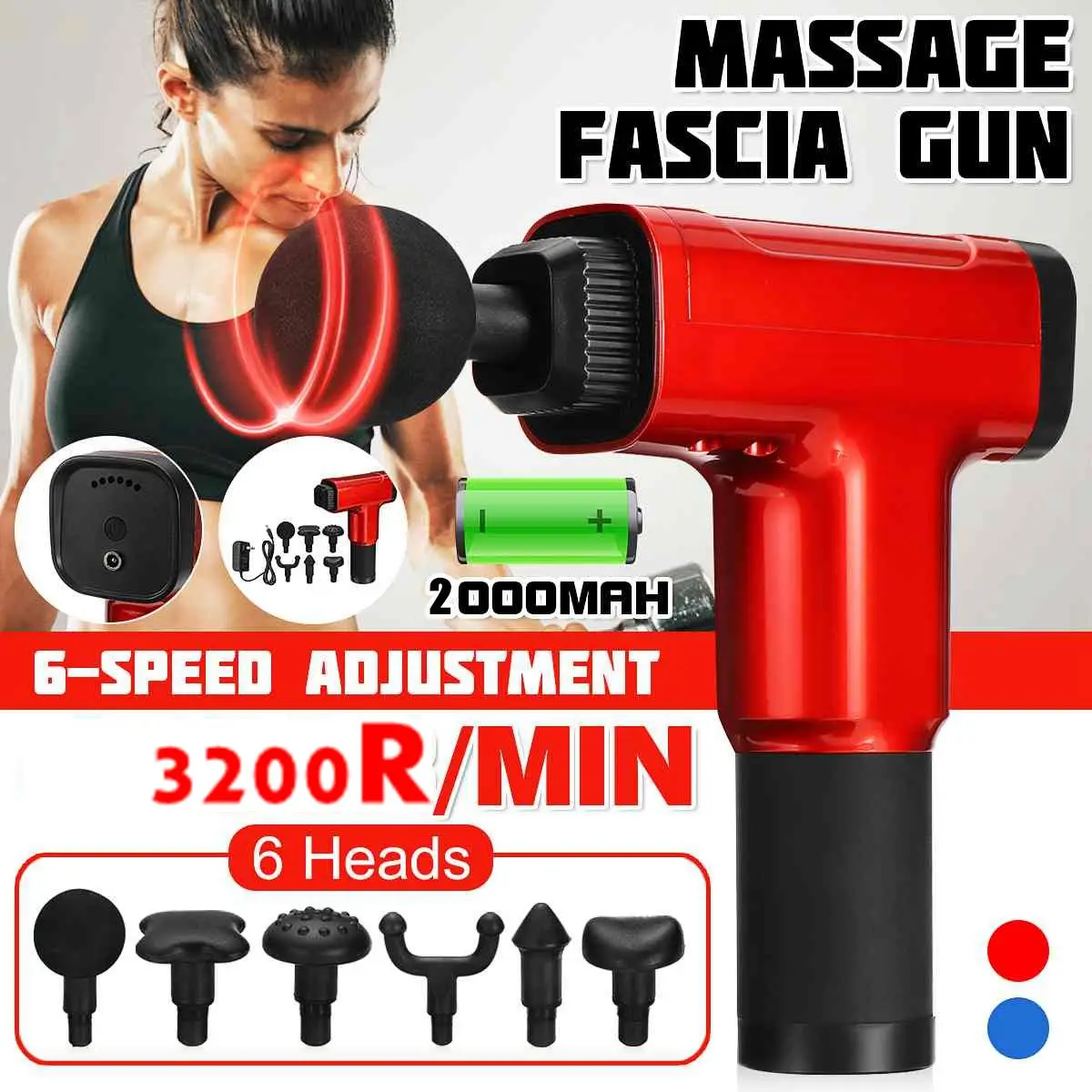 

6 Head Massage Gun Percussion Muscle Massager Therapy Relax Deep Tissue 2000mAh Rechargeable Massager Slimming Shaping 6 Gear