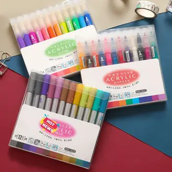 

12 Colors Acrylic Paint Marker Pen for Ceramic Rock Glass Porcelain Mug Wood Canvas Painting