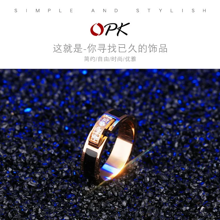 OPK Japanese and Korean fashion jewelry rose gold ring titanium steel women's ring Chaoren index finger fashion ring